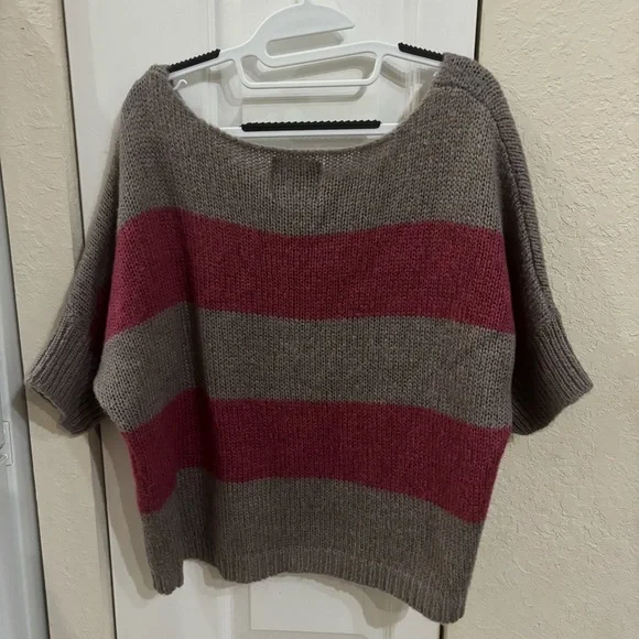 Striped Pink and Gray Women's Sweater - Picture 6 of 6